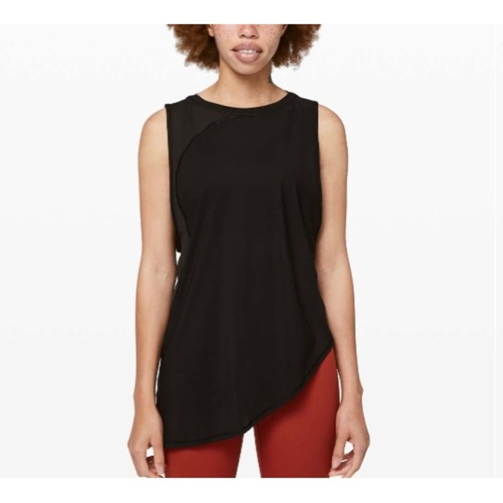 Lululemon Strength in Stance Tank Black Mesh Asymmetrical W1BO9S Size 12